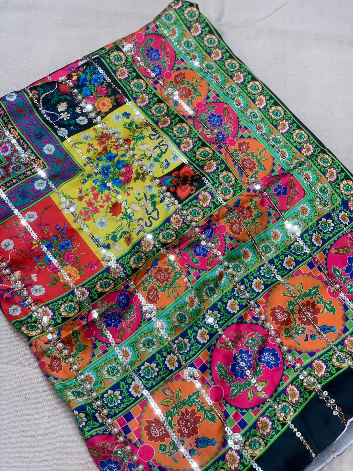 Malti clr Designer Shamoz silk Bridal hand made pals sitara shawl