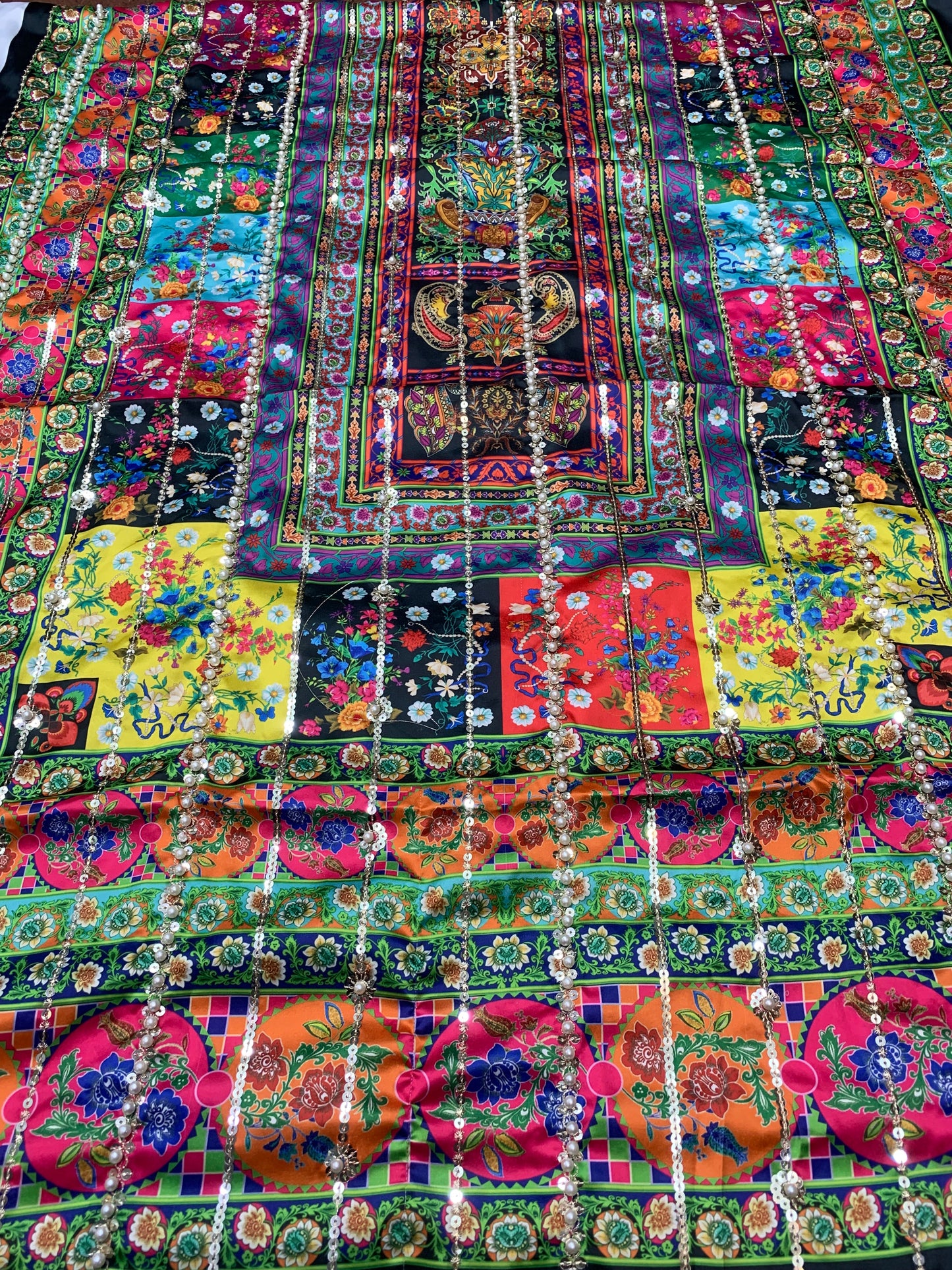 Malti clr Designer Shamoz silk Bridal hand made pals sitara shawl